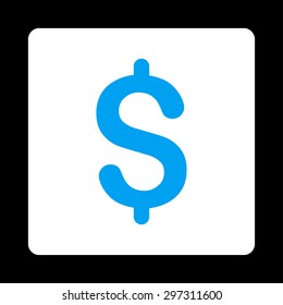 Dollar icon from Primitive Buttons OverColor Set. This rounded square flat button is drawn with blue and white colors on a black background.
