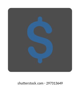 Dollar icon from Primitive Buttons OverColor Set. This rounded square flat button is drawn with cobalt and gray colors on a white background.