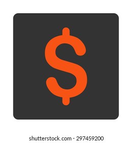 Dollar icon from Primitive Buttons OverColor Set. This rounded square flat button is drawn with orange and gray colors on a white background.