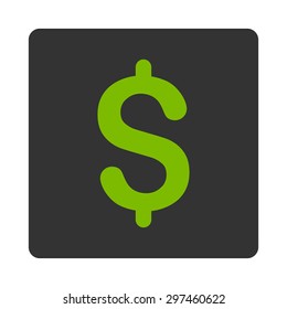 Dollar icon from Primitive Buttons OverColor Set. This rounded square flat button is drawn with eco green and gray colors on a white background.