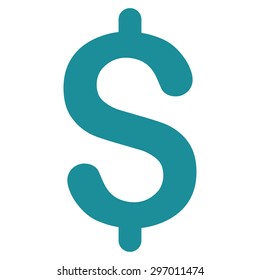 Dollar icon from Primitive Set. This isolated flat symbol is drawn with soft blue color on a white background, angles are rounded.