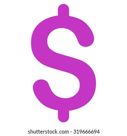 Dollar icon from Primitive Set. This isolated flat symbol is drawn with violet color on a white background, angles are rounded.