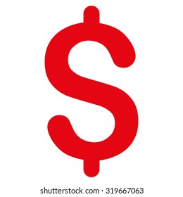 Dollar icon from Primitive Set. This isolated flat symbol is drawn with red color on a white background, angles are rounded.