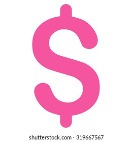 Dollar icon from Primitive Set. This isolated flat symbol is drawn with pink color on a white background, angles are rounded.