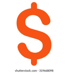 Dollar icon from Primitive Set. This isolated flat symbol is drawn with orange color on a white background, angles are rounded.