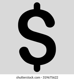Dollar icon from Primitive Set. This isolated flat symbol is drawn with black color on a light gray background, angles are rounded.