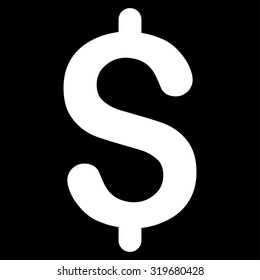 Dollar icon from Primitive Set. This isolated flat symbol is drawn with white color on a black background, angles are rounded.