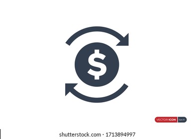 Dollar Icon with Recycle Arrow isolated on white background. Flat Vector Icon Design Template Element.