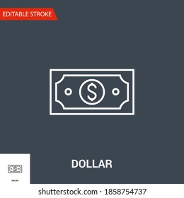 Dollar Icon. Dollar Related Vector Line Icon. Isolated on Black Background. Editable Stroke.