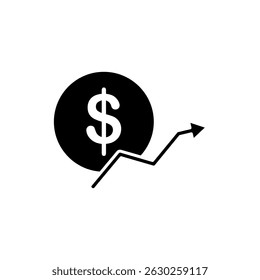 Dollar-Symbol mit steigendem Pfeil, einfacher flacher Stil, Vektorgrafik-Symbol Logo-Vorlage Piktogramm, für ui oder ux einzeln auf Weiß für mobile App, bearbeitbar