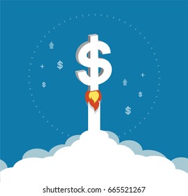dollar icon rising as a rocket increase value on international financial markets symbol, business concept 