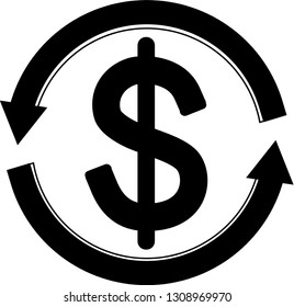 Dollar icon in round circle broken with arrows to denote money circulation or distribution.