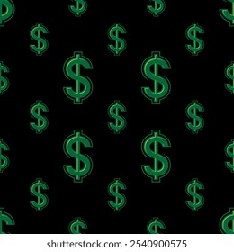 Dollar Icon Seamless Pattern, Currency Sign, Paper Money, $ Vector Art Illustration