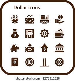  dollar icon set. 16 filled dollar icons. Simple modern icons about  - Gauntlet, Profit, Atm, Payment, Bitcoin, Wallet, Money box, Money, Sales, Bank, Invoice, Washington