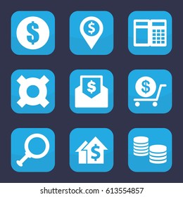 Dollar icon. set of 9 filled dollar icons such as money, dolar growth, ATM
