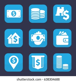 Dollar icon. set of 9 filled dollar icons such as coin, wallet, dolar growth, money in hand