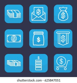 Dollar icon. set of 9 outline dollar icons such as Coin, money sack