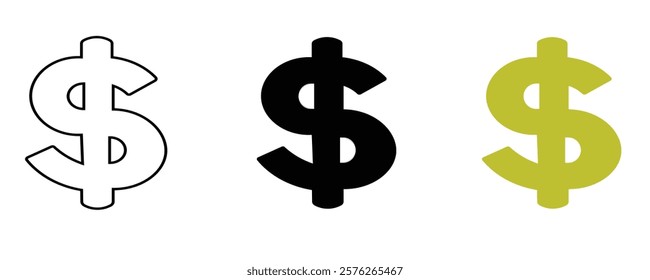  Dollar Icon set Black Yellow Illustration Stock Illustration