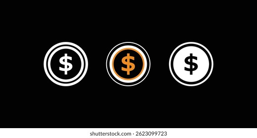 Dollar, icon set. Dollar icon design template. Dollar icon, Money icon sign for financial apps and websites.
