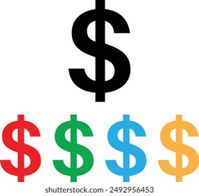 Dollar icon set in different colors . Money icon .  Colorful dollar icons . Vector illustration