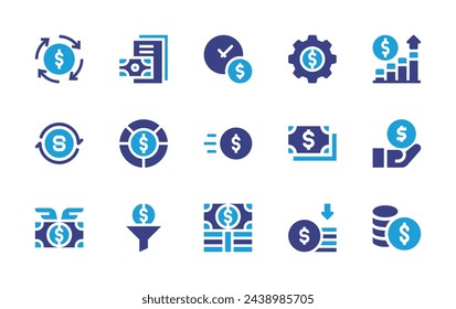 Dollar icon set. Duotone color. Vector illustration. Containing cycle, time is money, note, gear, graph, exchange, money, dollar symbol, dollar, dollar coin, dollars, money loss.