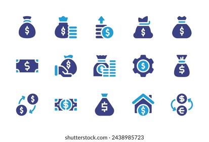 Dollar icon set. Duotone color. Vector illustration. Containing money bag, profit, bag, dollar, money, settings, mortgage loan, exchange rate.