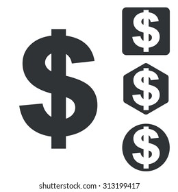 Dollar icon set, monochrome, isolated on white