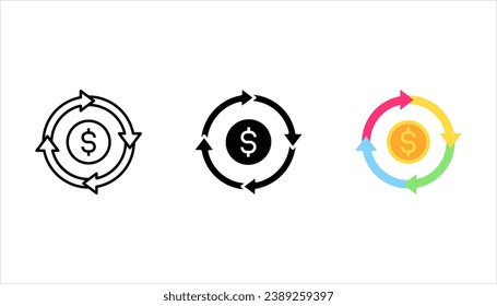 Dollar Icon set with Recycle Arrow, Vector Icon Design Template Element, vector illustration on white background