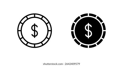 Dollar icon set showing currency symbol and coins for money-related applications and e-commerce