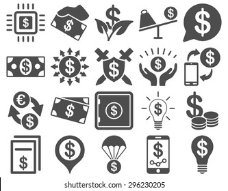 Dollar Icon Set. These flat icons use gray color. Vector images are isolated on a white background.
