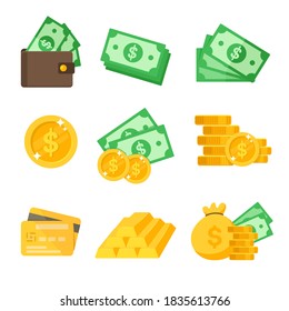 Dollar icon set. Dollar value vector Wallet and credit card Money spending ideas.