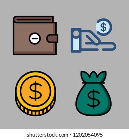 dollar icon set. vector set about money bag, wallet, money and coin icons set.