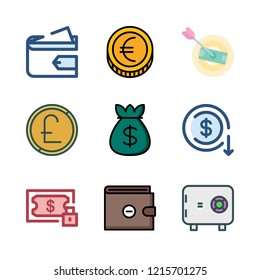 dollar icon set. vector set about coin, wallet, money and safebox id icons set.