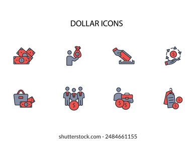 Dollar icon set.vector.Editable stroke.linear style sign for use web design,logo.Symbol illustration.
