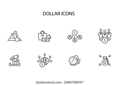 Dollar icon set.vector.Editable stroke.linear style sign for use web design,logo.Symbol illustration.