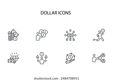 Dollar icon set.vector.Editable stroke.linear style sign for use web design,logo.Symbol illustration.