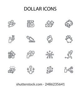 Icono de dólar set.Vector.Trazo editable.signo de estilo lineal para el uso de Diseño web,logo.Ilustración de símbolo.