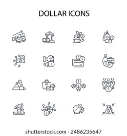 Dollar icon set.vector.Editable stroke.linear style sign for use web design,logo.Symbol illustration.