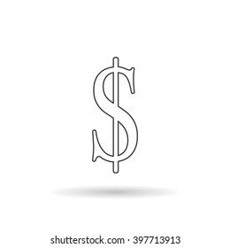 dollar icon silhouette  with shadow on a white background, vector stylish illustration