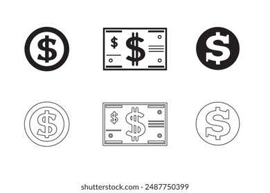 Dollar Icon Silhouette vector line art illustration