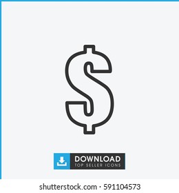 dollar icon. Simple outline dollar vector icon. On white background.