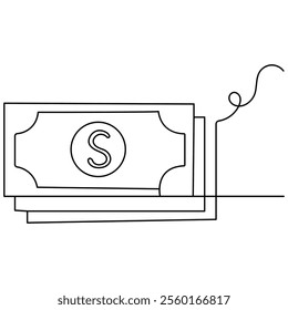 Dollar icon single line art, continuous one line drawing of Isolated outline vector art 