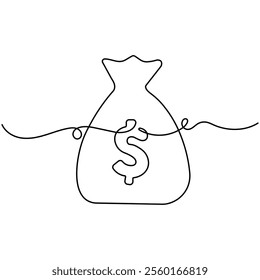 Dollar icon single line art, continuous one line drawing of Isolated outline vector art 