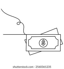  Dollar icon single line art, continuous one line drawing of Isolated outline vector art