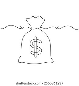  Dollar icon single line art, continuous one line drawing of Isolated outline vector art