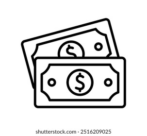 Icono del dólar. Icono único. Diseño de línea aislado sobre fondo blanco.