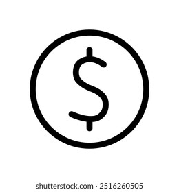Icono del dólar. Icono único. Diseño de línea aislado sobre fondo blanco.