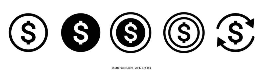 Dollar icon symbol currency black sign. Money Web Sign. Profit Cash Vector. money transfer icon, Coin flat icon. refund money vector.