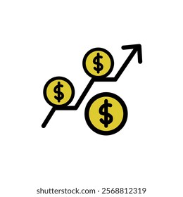 dollar icon symbol of investment statistic, economy vector icon, finance icon, flat colour yellow