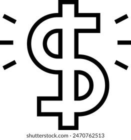 icono de dólar. Diseño de estilo lineal delgado aislado sobre fondo blanco